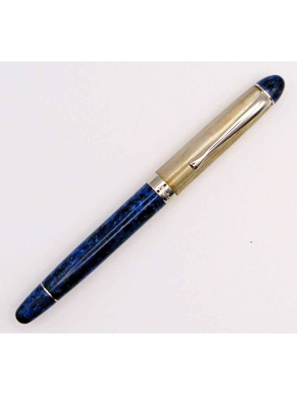Delta Graffiti Sterling Silver Cap and Blue Marbled Resin Barrel Fountain Pen